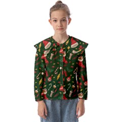 Texture, Pattern, Red, Craciun, Christmas, Hat, Santa, Green Kids  Peter Pan Collar Blouse