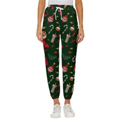 Texture, Pattern, Red, Craciun, Christmas, Hat, Santa, Green Women s Cropped Drawstring Pants