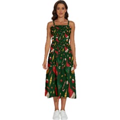 Texture, Pattern, Red, Craciun, Christmas, Hat, Santa, Green Sleeveless Shoulder Straps Boho Dress