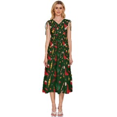 Texture, Pattern, Red, Craciun, Christmas, Hat, Santa, Green V-neck Drawstring Shoulder Sleeveless Maxi Dress