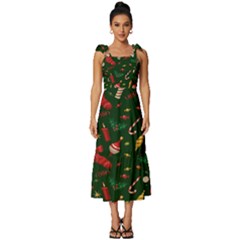 Texture, Pattern, Red, Craciun, Christmas, Hat, Santa, Green Tie-strap Tiered Midi Chiffon Dress