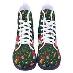 Texture, Pattern, Red, Craciun, Christmas, Hat, Santa, Green Kid s High-top Canvas Sneakers