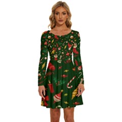 Texture, Pattern, Red, Craciun, Christmas, Hat, Santa, Green Long Sleeve Wide Neck Velvet Dress