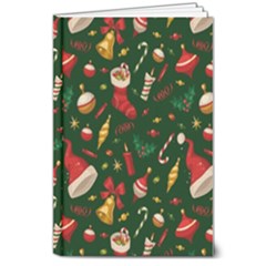 Texture, Pattern, Red, Craciun, Christmas, Hat, Santa, Green 8  X 10  Hardcover Notebook