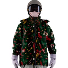 Texture, Pattern, Red, Craciun, Christmas, Hat, Santa, Green Women s Zip Ski And Snowboard Waterproof Breathable Jacket