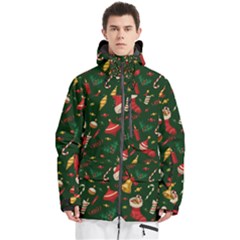 Texture, Pattern, Red, Craciun, Christmas, Hat, Santa, Green Men s Multi Pockets Zip Ski And Snowboard Waterproof Breathable Jacket