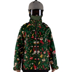 Texture, Pattern, Red, Craciun, Christmas, Hat, Santa, Green Men s Zip Ski And Snowboard Waterproof Breathable Jacket