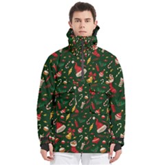 Texture, Pattern, Red, Craciun, Christmas, Hat, Santa, Green Men s Pullover Zip Ski And Snowboard Waterproof Breathable Jacket