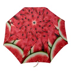 Watermelon, Fruit, Green, Red Folding Umbrellas by kyorashop23