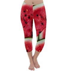 Watermelon, Fruit, Green, Red Capri Winter Leggings 