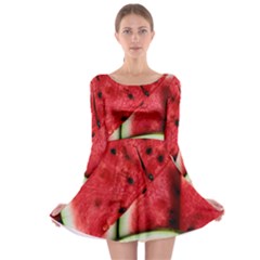 Watermelon, Fruit, Green, Red Long Sleeve Skater Dress