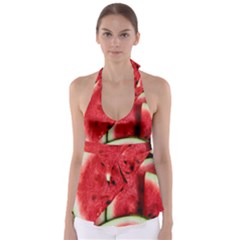 Watermelon, Fruit, Green, Red Tie Back Tankini Top