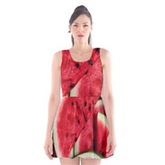 Watermelon, Fruit, Green, Red Scoop Neck Skater Dress