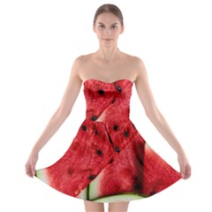 Watermelon, Fruit, Green, Red Strapless Bra Top Dress