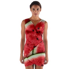 Watermelon, Fruit, Green, Red Wrap Front Bodycon Dress