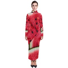 Watermelon, Fruit, Green, Red Turtleneck Maxi Dress