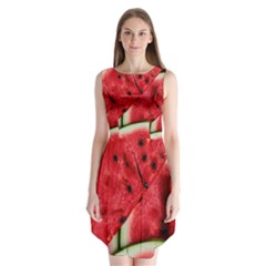 Watermelon, Fruit, Green, Red Sleeveless Chiffon Dress  