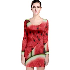 Watermelon, Fruit, Green, Red Long Sleeve Velvet Bodycon Dress