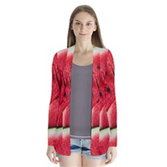 Watermelon, Fruit, Green, Red Drape Collar Cardigan by kyorashop23