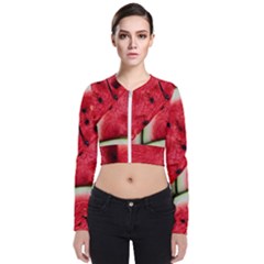 Watermelon, Fruit, Green, Red Long Sleeve Zip Up Bomber Jacket