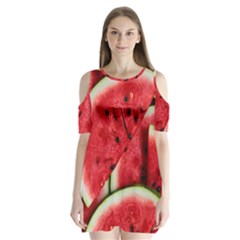 Watermelon, Fruit, Green, Red Shoulder Cutout Velvet One Piece