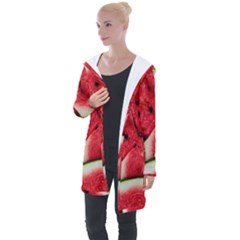 Watermelon, Fruit, Green, Red Longline Hooded Cardigan