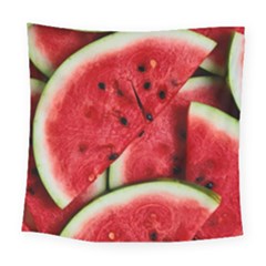 Watermelon, Fruit, Green, Red Square Tapestry (large)