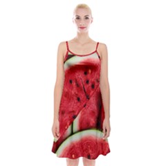 Watermelon, Fruit, Green, Red Spaghetti Strap Velvet Dress