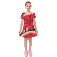 Watermelon, Fruit, Green, Red Kids  Short Sleeve Velvet Dress