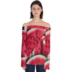 Watermelon, Fruit, Green, Red Off Shoulder Long Sleeve Top