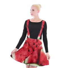 Watermelon, Fruit, Green, Red Suspender Skater Skirt