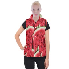 Watermelon, Fruit, Green, Red Women s Button Up Vest