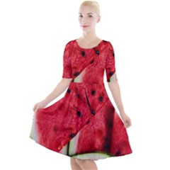 Watermelon, Fruit, Green, Red Quarter Sleeve A-line Dress by kyorashop23