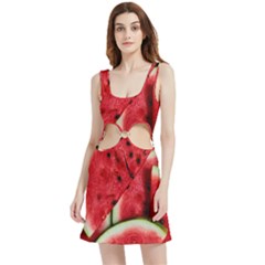 Watermelon, Fruit, Green, Red Velour Cutout Dress