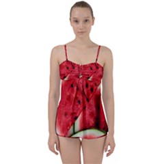 Watermelon, Fruit, Green, Red Babydoll Tankini Set