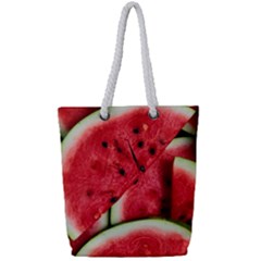 Watermelon, Fruit, Green, Red Full Print Rope Handle Tote (small)