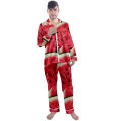 Watermelon, Fruit, Green, Red Men s Long Sleeve Satin Pajamas Set