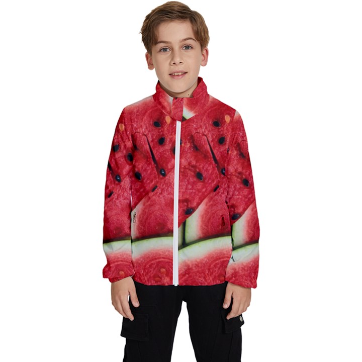 Watermelon, Fruit, Green, Red Kids  High Neck Windbreaker