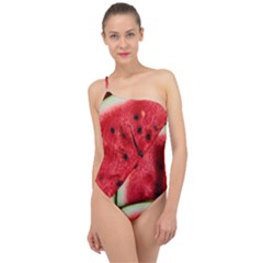 Watermelon, Fruit, Green, Red Classic One Shoulder Swimsuit