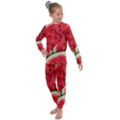 Watermelon, Fruit, Green, Red Kids  Long Sleeve Set  by kyorashop23