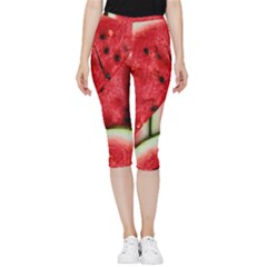 Watermelon, Fruit, Green, Red Inside Out Lightweight Velour Capri Leggings 