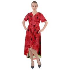 Watermelon, Fruit, Green, Red Front Wrap High Low Dress