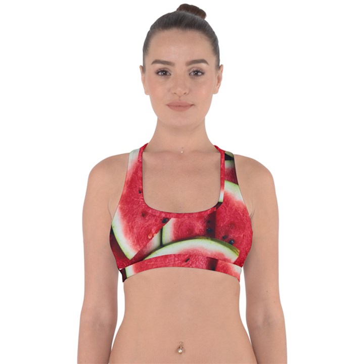 Watermelon, Fruit, Green, Red Cross Back Hipster Bikini Top 