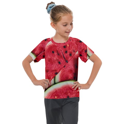 Watermelon, Fruit, Green, Red Kids  Mesh Piece T-shirt by kyorashop23