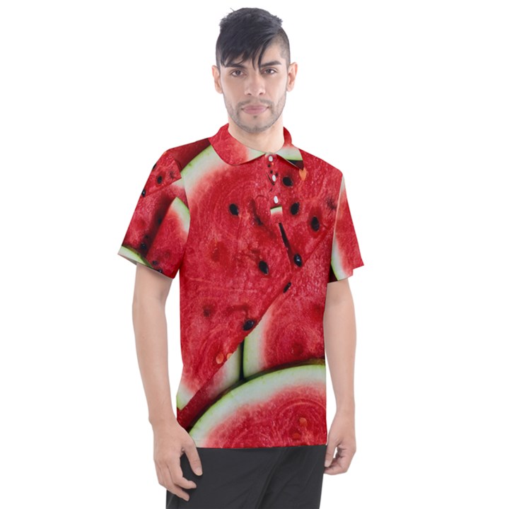 Watermelon, Fruit, Green, Red Men s Polo T-Shirt