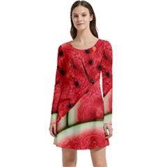 Watermelon, Fruit, Green, Red Long Sleeve Velour Skater Dress