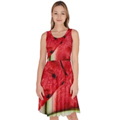 Watermelon, Fruit, Green, Red Knee Length Skater Dress With Pockets