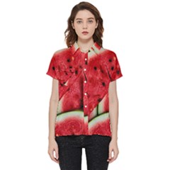 Watermelon, Fruit, Green, Red Short Sleeve Pocket Shirt