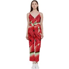 Watermelon, Fruit, Green, Red V-neck Camisole Jumpsuit