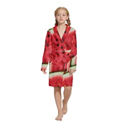 Watermelon, Fruit, Green, Red Kids  Long Sleeve Velvet Lounge Robe